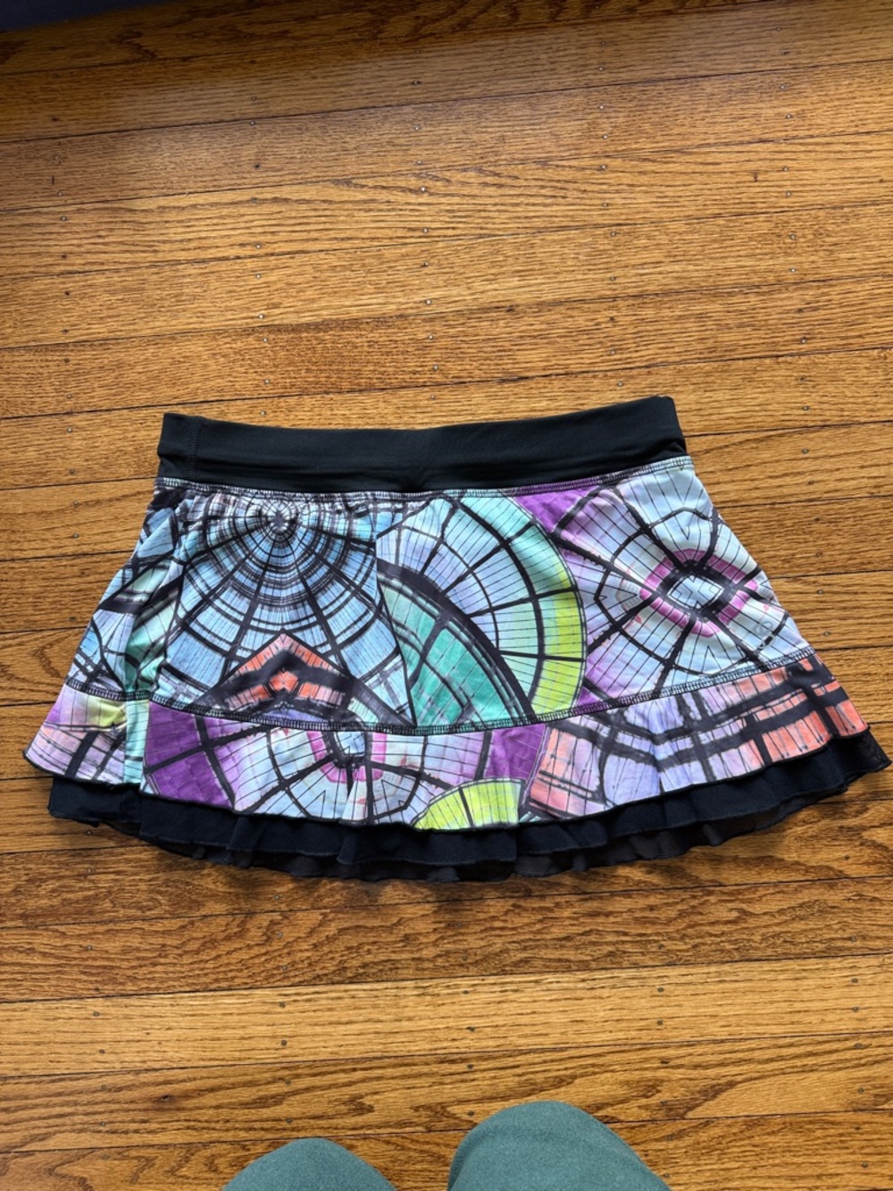 Multicolor Geometric Print Skater Skirt with Black Waistband